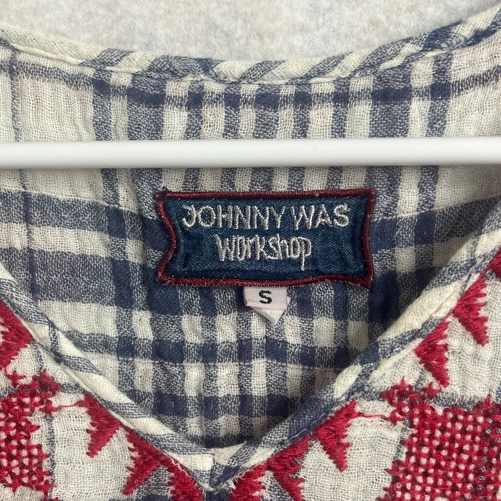 Johnny Was Workshop Embroidered Plaid Boho Top Size Small - Picture 3 of 5